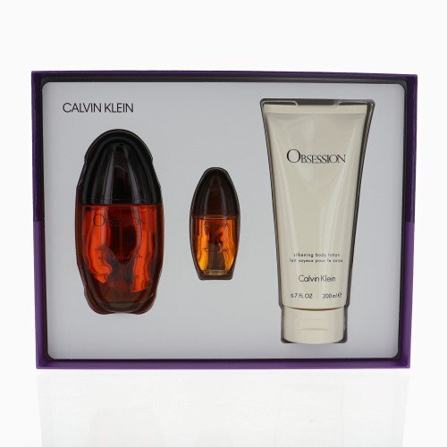 Obsession 3 Piece Gift Set 3.3 Oz Eau De Parfum Spray +
6.7 Oz Body Lotion +
0.5 Oz Eau De Parfum Spray Mini