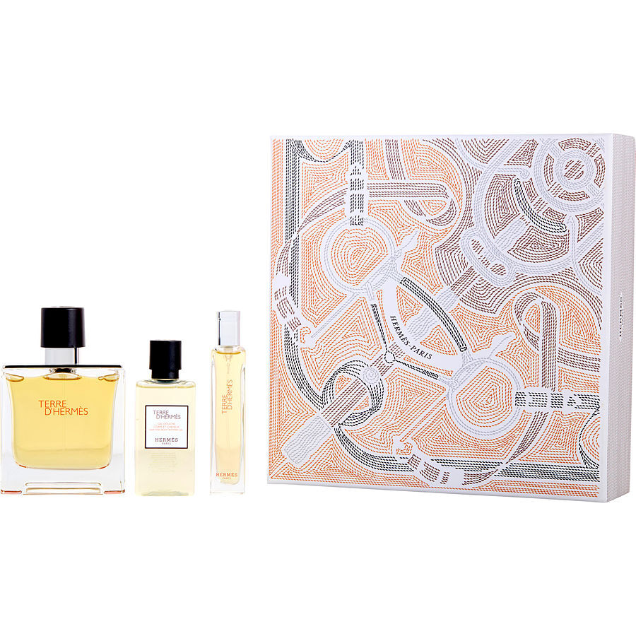 TERRE D'HERMES by Hermes (MEN) PARFUM SPRAY 2.5 OZ & ALL OVER SHOWER GEL 1.35 OZ & PARFUM SPRAY 0.5 OZ MINI gift set