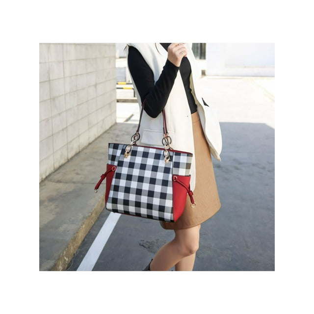 MKF Collection Yale Checkered Tote Handbag with Wallet by Mia K.(Color Black)