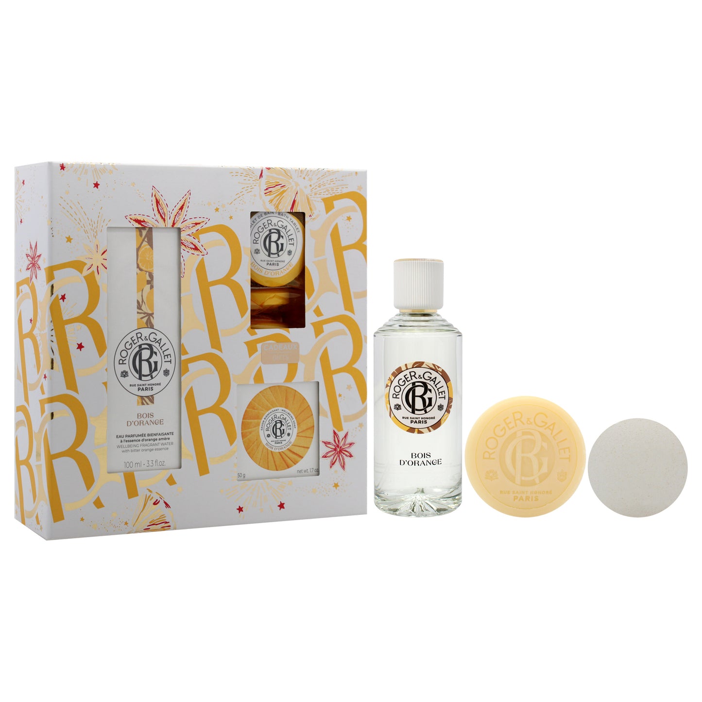 Bois DOrange Set by Roger & Gallet for Unisex - 5 Pc Gift Set 3.3oz Wellbeing Fragrant Water, 1.7oz Wellbeing Soap, 3 x 0.88oz Bath Tablets