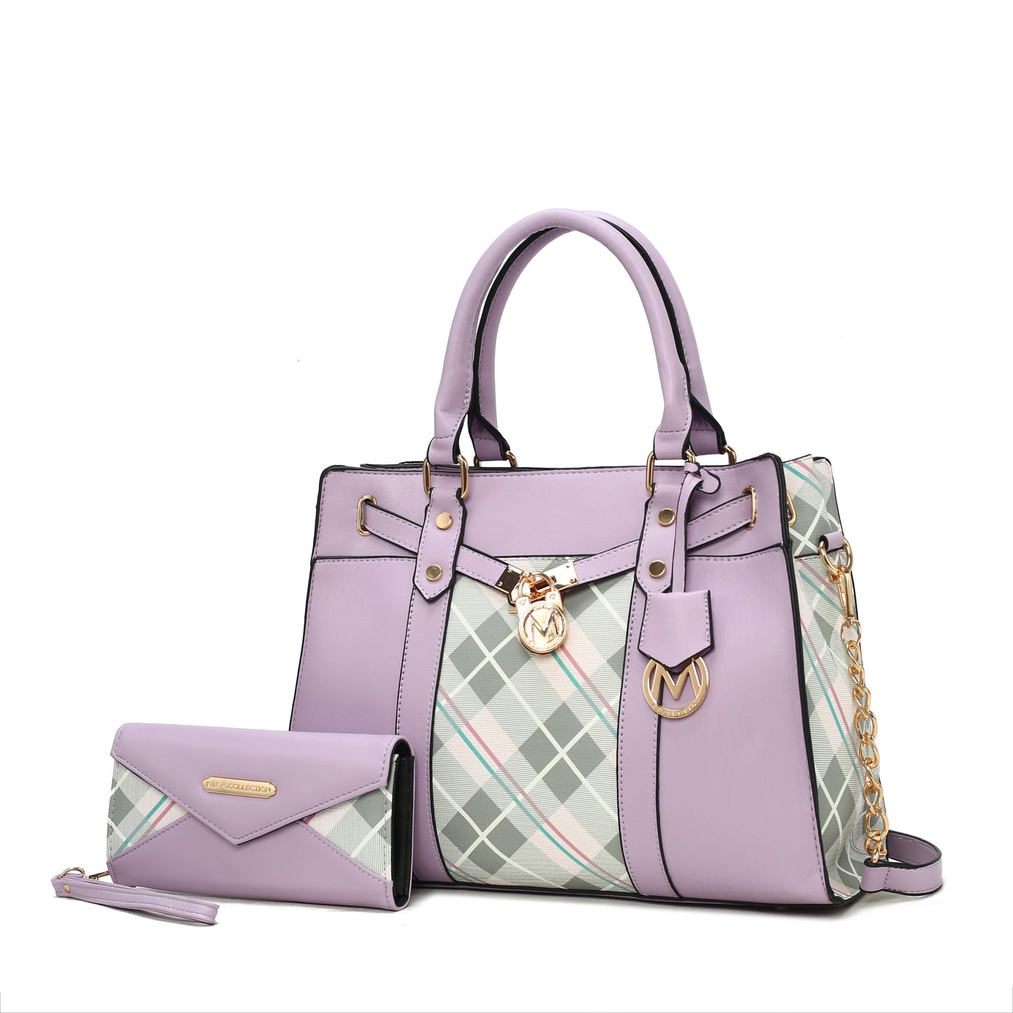 MKF Collection Christine Plaid Vegan Leather Women Satchel Bag with Wallet by Mia k