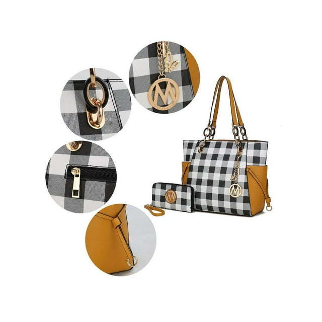 MKF Collection Yale Checkered Tote Handbag with Wallet by Mia K.(Color Black)