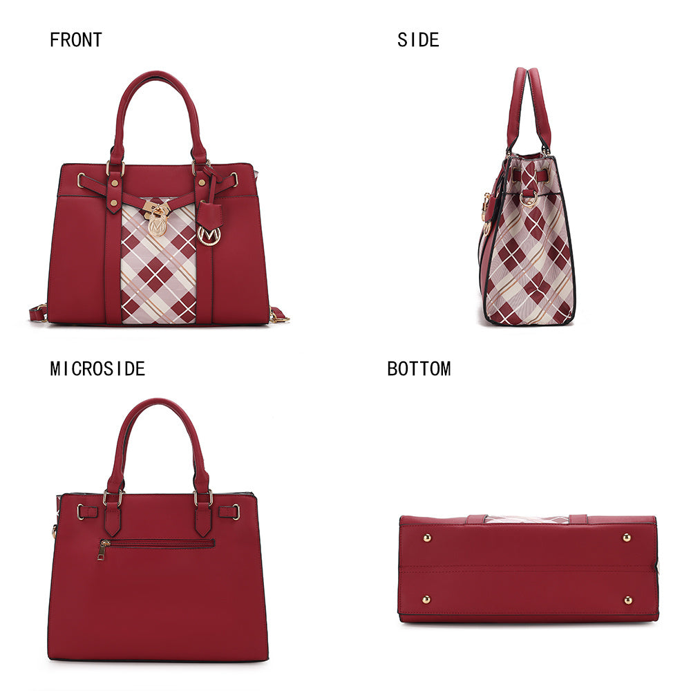 MKF Collection Christine Plaid Vegan Leather Women Satchel Bag with Wallet by Mia k