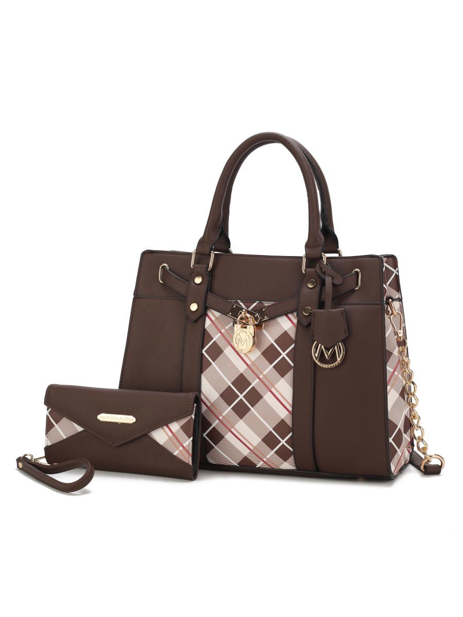 MKF Collection Christine Plaid Vegan Leather Women Satchel Bag with Wallet by Mia k