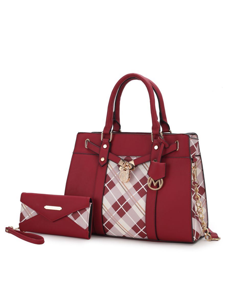 MKF Collection Christine Plaid Vegan Leather Women Satchel Bag with Wallet by Mia k