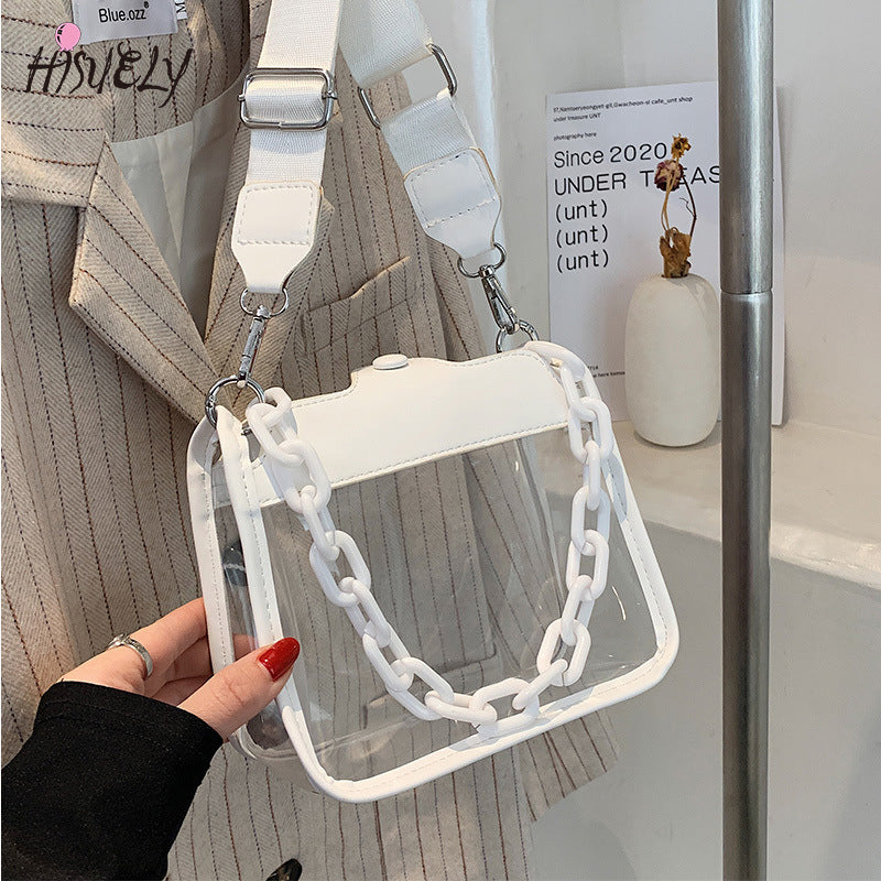 2023 Summer Women Clear Transparent Crossbody Bag Female Jelly Handbags and Purses Acrylic Chain Square Shoulder Bag Bolsos