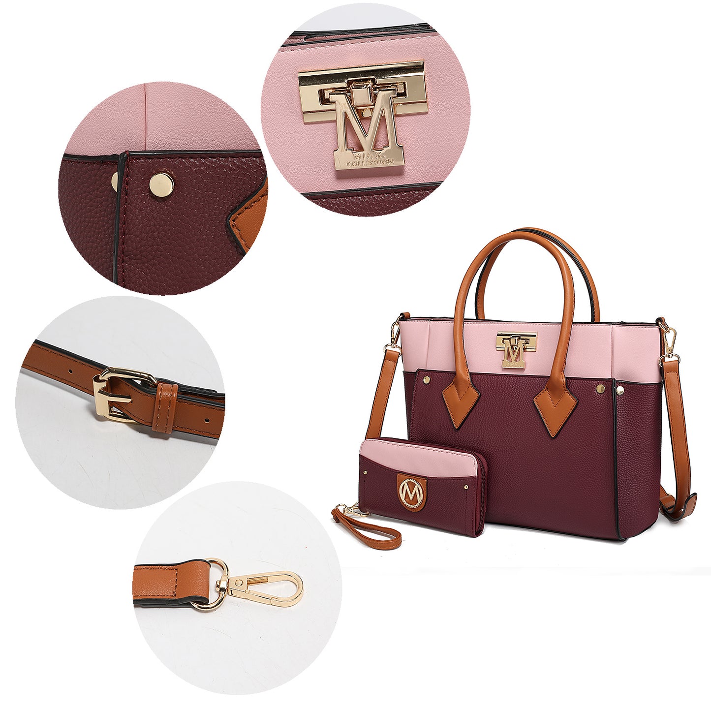 MKF Collection Brynlee Color-Block Vegan Leather Women's Tote Bag with Wallet– 2 pieces by Mia k