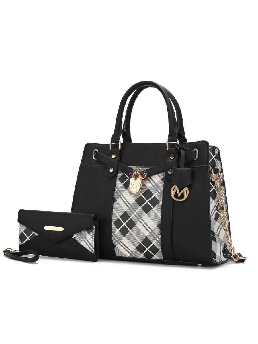 MKF Collection Christine Plaid Vegan Leather Women Satchel Bag with Wallet by Mia k