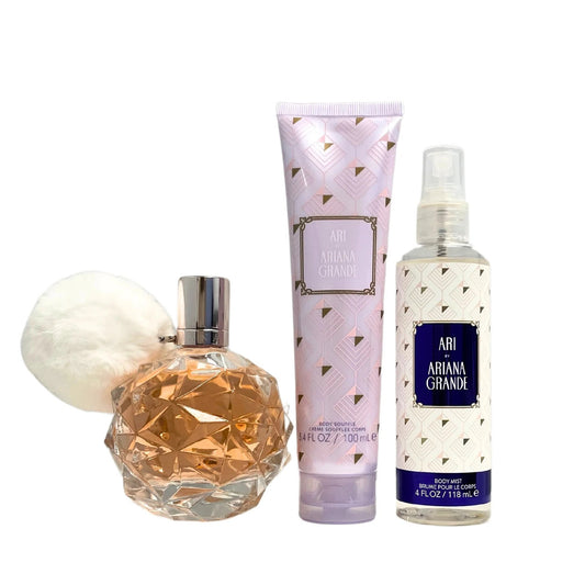Ariana grande ari 3 pcs set: 3.4 eau de parfum spray + 4 oz body mist + 3.4 body souffle