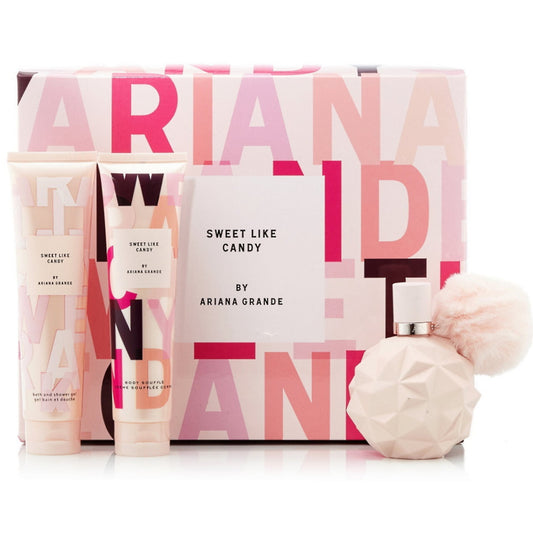 Ariana grande sweet like candy 3 pcs set for women: 1.7 eau de parfum spray + 0.33 eau de parfum spray + 3.4 body souffle