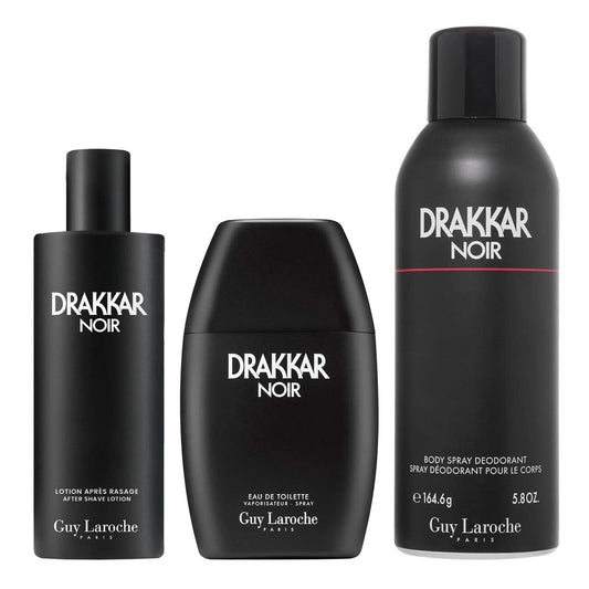 Drakkar noir 3 pcs set for men: 3.4 oz eau de toilette spray + 3.3oz  after shave lotion + 5.8 oz deodorant spray