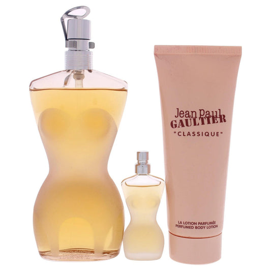 Jean paul gaultier classique 3 pcs set for women: 3.4 eau de toilette spray + 6 ml eau de toilette mini + 2.5 body lotion