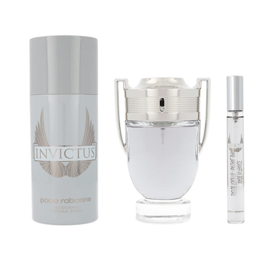 Paco rabanne invictus 3 pcs set for men: 3.4 eau de toilette spray + 5.1 deodorant spray + 0.34 eau de toilette spray..