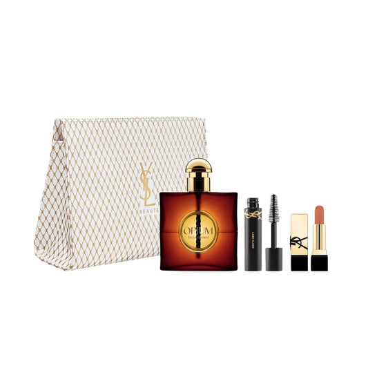Ysl opium 4 pcs set for women: 3 oz eau de parfum spray + 0.06 mascara + 0.04 lipstick + pouch