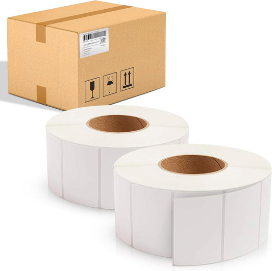 11500 Pack of White Thermal Transfer Labels 3" x 2" with 3" Core. Perforated Thermal Shipping Label. Self-Adhesive Rolls. Mailing Postage Printing Roll. Paper Blank for Shipping; Barcoding