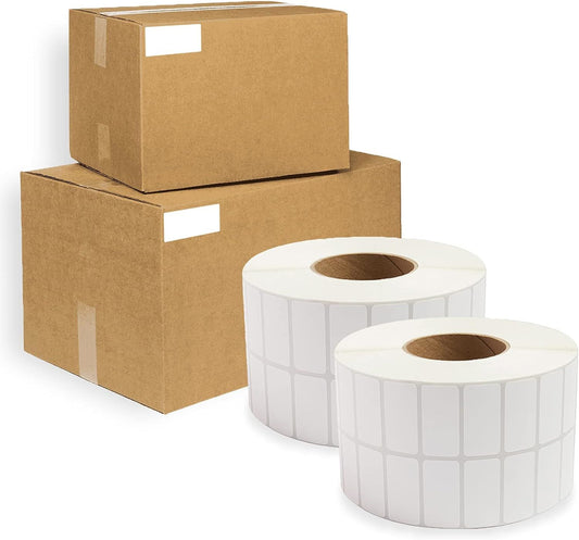 (2-Up) 43200 Pack of White Thermal Transfer Labels 2" x 1" with 3" Core. Perforated Thermal Shipping Label. Self-Adhesive Rolls. Mailing Printing Roll. Paper Blank for Shipping; Barcoding