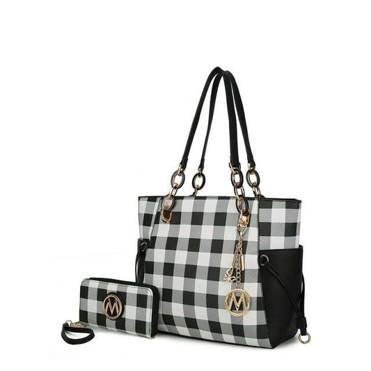 MKF Collection Yale Checkered Tote Handbag with Wallet by Mia K.(Color Black)
