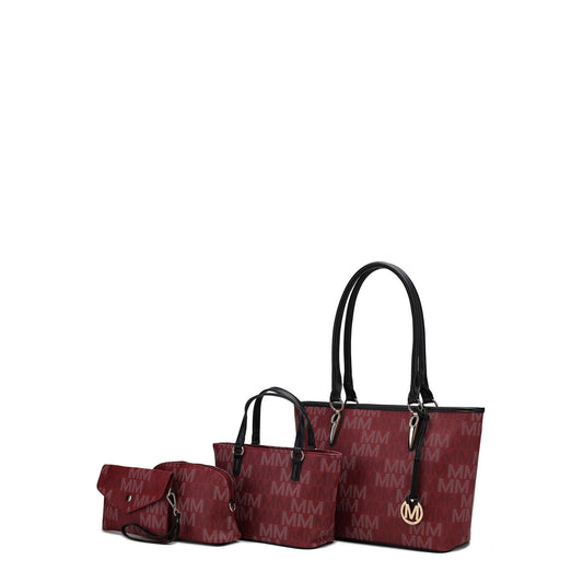 MKF Collection Alexy M Signature Tote Set by Mia K., 4-Piece, (Color Burgundy)