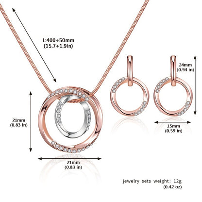 Simple Circle Jewelry Accessories Set Inlaid Rhinestones Pendant Necklace & Stud Dangle Earrings Jewelry Gift For Women & Girls