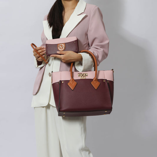 MKF Collection Brynlee Color-Block Vegan Leather Women's Tote Bag with Wallet– 2 pieces by Mia k