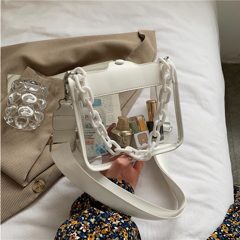 2023 Summer Women Clear Transparent Crossbody Bag Female Jelly Handbags and Purses Acrylic Chain Square Shoulder Bag Bolsos