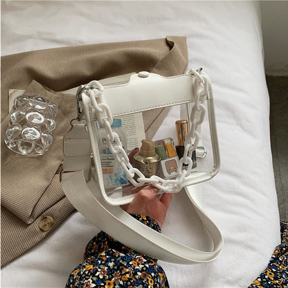 2023 Summer Women Clear Transparent Crossbody Bag Female Jelly Handbags and Purses Acrylic Chain Square Shoulder Bag Bolsos