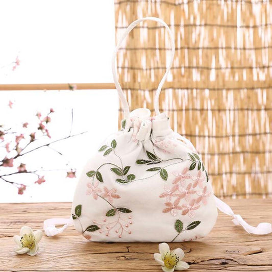 White Flower Hanfu Accessories Embroidery Bag Chinese Style Lace Crossbody Bag Handheld Small Bag Mobile Phone Purse