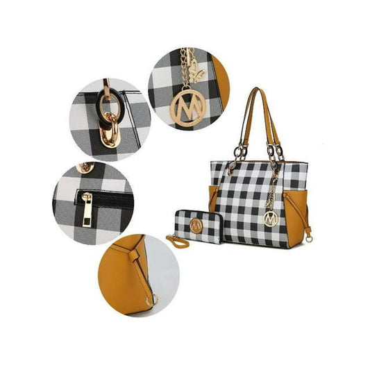 MKF Collection Yale Checkered Tote Handbag with Wallet by Mia K.(Color Black)