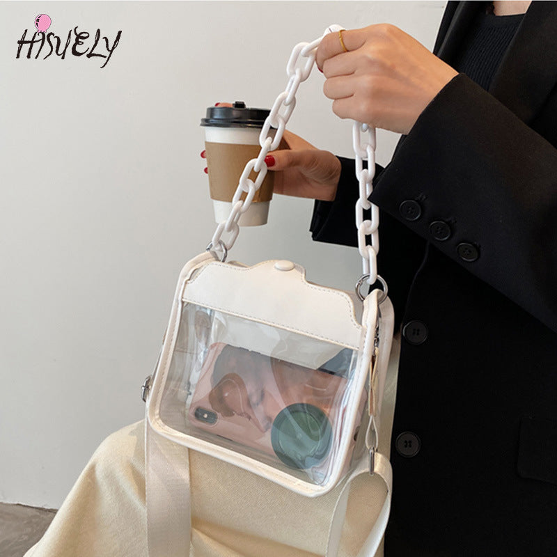 2023 Summer Women Clear Transparent Crossbody Bag Female Jelly Handbags and Purses Acrylic Chain Square Shoulder Bag Bolsos