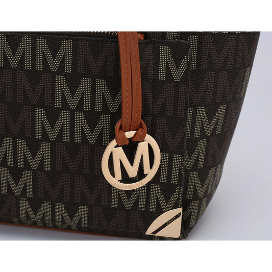 MKF Collection Lady 3Pcs Tote Bag, Pouch & Wallet Purse Set for Women's, Faux Leather Top ( Color Brown)