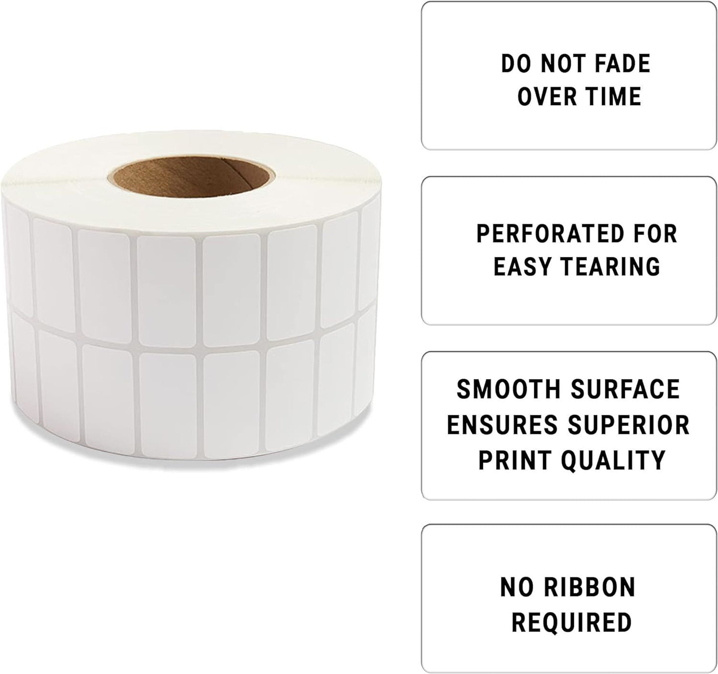 (2-Up) 43200 Pack of White Thermal Transfer Labels 2" x 1" with 3" Core. Perforated Thermal Shipping Label. Self-Adhesive Rolls. Mailing Printing Roll. Paper Blank for Shipping; Barcoding