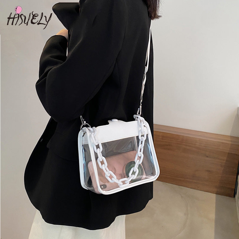 2023 Summer Women Clear Transparent Crossbody Bag Female Jelly Handbags and Purses Acrylic Chain Square Shoulder Bag Bolsos
