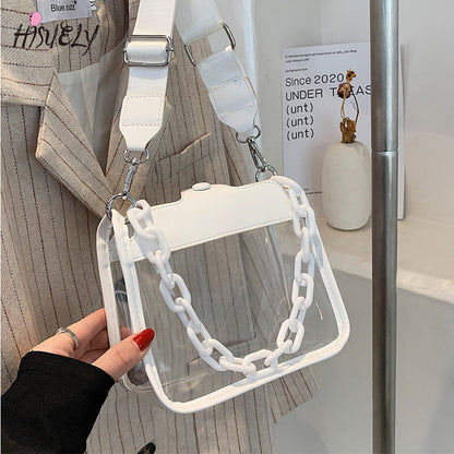 2023 Summer Women Clear Transparent Crossbody Bag Female Jelly Handbags and Purses Acrylic Chain Square Shoulder Bag Bolsos
