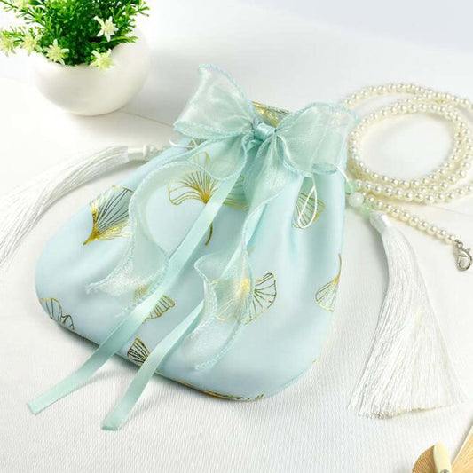Green Hanfu Crossbody Bag Chinese Style Shoulder Bag Cheongsam Ribbon Handbag Cell Phone Purse