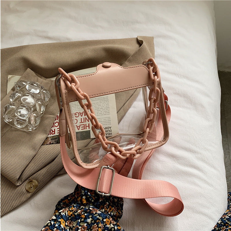 2023 Summer Women Clear Transparent Crossbody Bag Female Jelly Handbags and Purses Acrylic Chain Square Shoulder Bag Bolsos