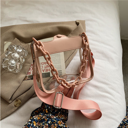2023 Summer Women Clear Transparent Crossbody Bag Female Jelly Handbags and Purses Acrylic Chain Square Shoulder Bag Bolsos