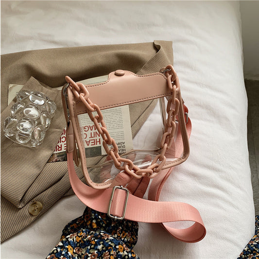 2023 Summer Women Clear Transparent Crossbody Bag Female Jelly Handbags and Purses Acrylic Chain Square Shoulder Bag Bolsos