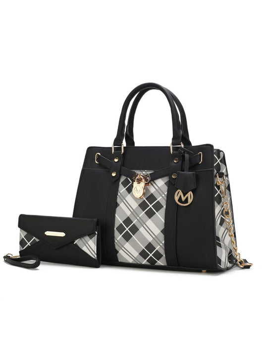 MKF Collection Christine Plaid Vegan Leather Women Satchel Bag with Wallet by Mia k